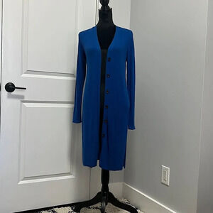 Ann Taylor Cardigan Royal Blue knee length long sleeve with buttons size Small